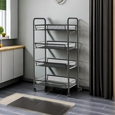 Storage Shelf With 4 360° Swivel Wheels 4 Layers For Kitchen Bathroom Office NEW