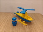 2 Vintage Fisher Price Little People Airport Yellow & Blue Helicopter And Pilot