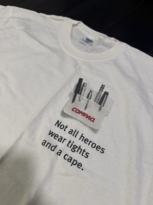 Vintage Compaq ''Not All Heroes Wear Tights and a Cape'' Shirt Size XL Mock Pocket