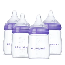Lansinoh Anti-Colic Baby Bottles for Breastfeeding Babies, 5 Ounces, 4 Count, In