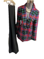 NEW Talbots Pant Suit Size 8 Two Piece Set Italian Flannel Sparkle Plaid Pockets