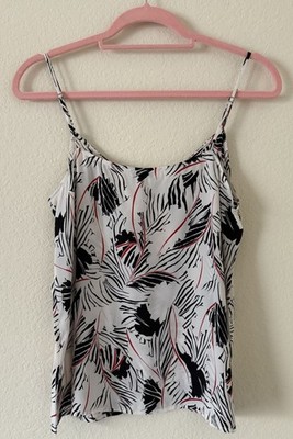 EQUIPMENT Layla Silk Print Cami Women's White Black Floral Leaf Print Size Small