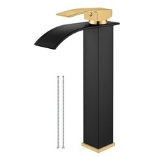 Airuida Waterfall Bathroom Vessel Faucet Matte Black  Brushed Gold Tall Vanity