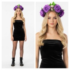 Prom Floral Crown Headband Purple Rose Flower Gothic Hair Accessory