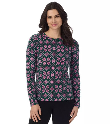 Cuddl Duds Womens XL Navy & Pink Nordic Stretch Fleece Pullover Top NWT
