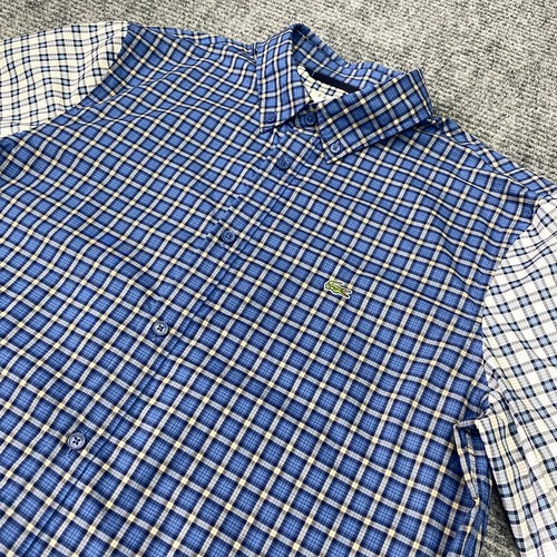 Camicia Lacoste uomo M blu bianca a quadri bicolore manica lunga logo abbottonato