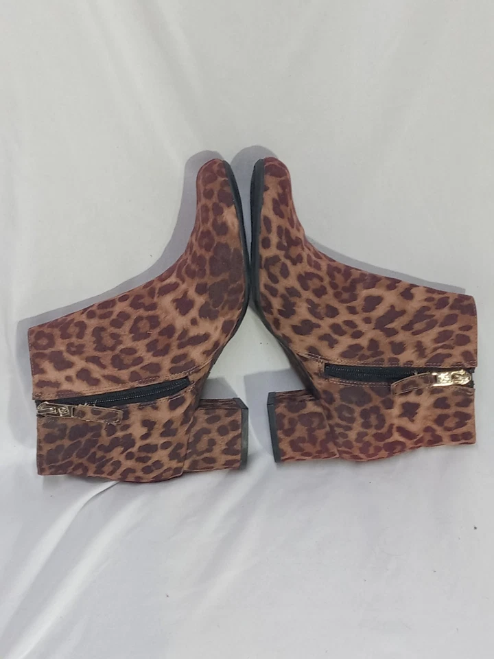 Botines Sam And Libby Mujer Talla 6.5 Marrón Estampado Leopardo Cremallera Lateral Tacón Bloque Foto 4 de 4