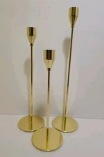 Set of 3 Skinny Gold Tone Tapered Candle Candlestick Holders Table Decoration 