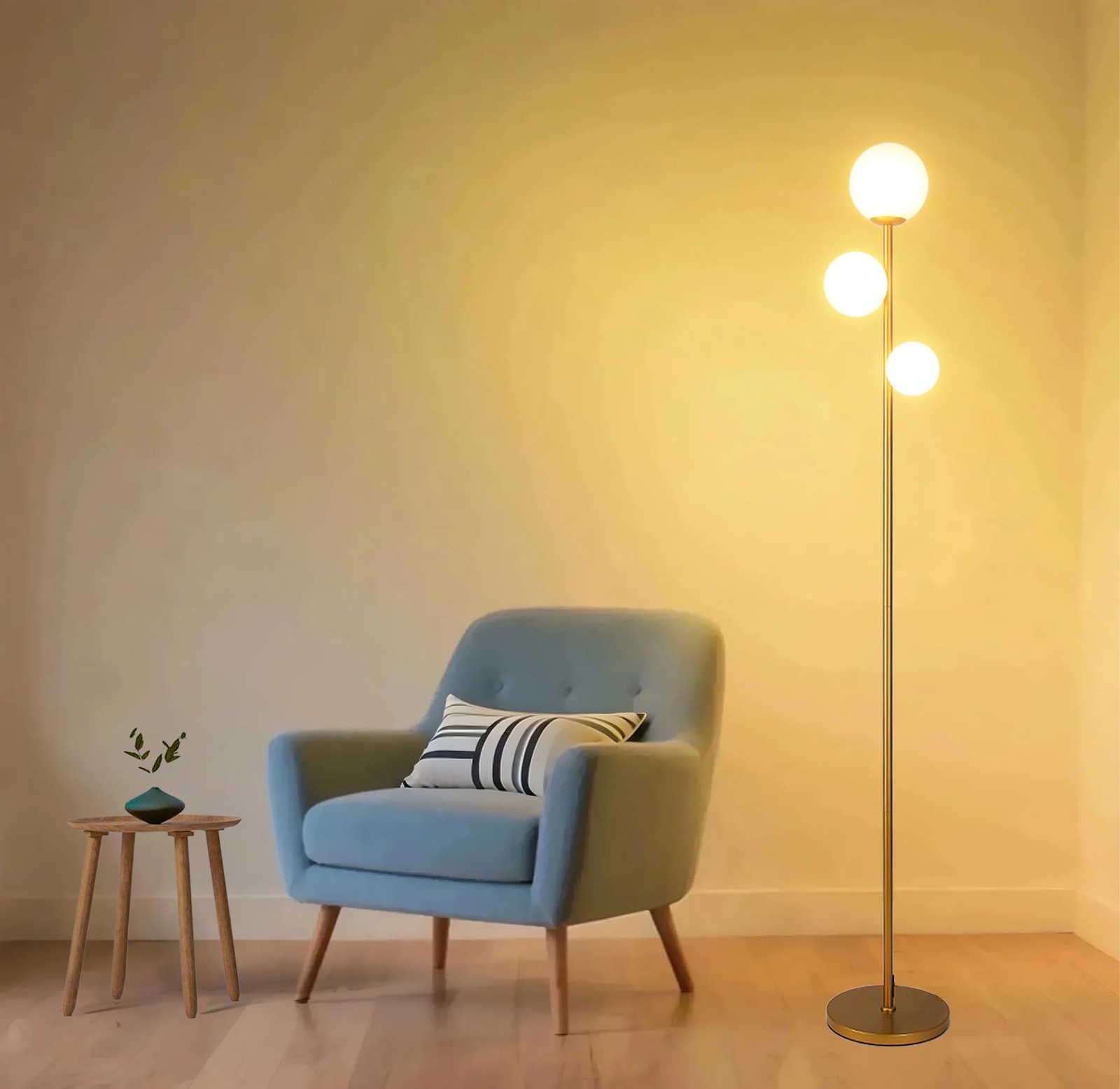 Mid Century Modern Gold Globe Floor Lamp for Living Room with 3 Lights