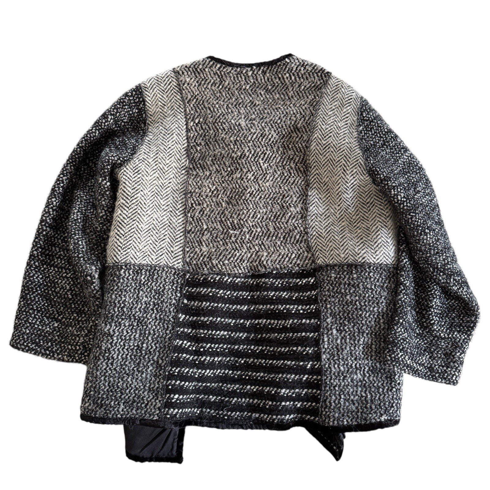 VTG Patchwork Knit Jacket 1X Gray Artisan Cozy He… - image 2