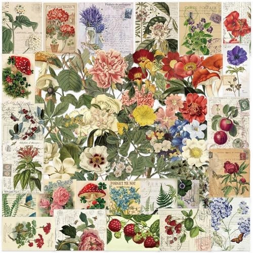 50Pcs Vintage Plant Waterproof Stickers 2-3 inch Water Bottle Laptop ...