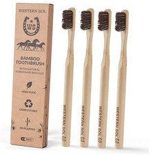Western SOL Horse Bristle Bamboo Toothbrushes - 4 Pack - Luxury Toothbrush