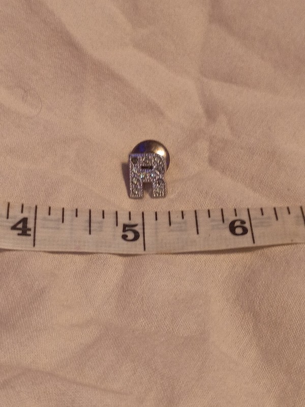 Initial R Lapel Pin Upper Case Silver Color w/ Clear Faceted Faux Gems Sparkle!