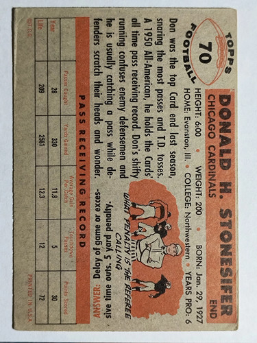 1956 Topps #70 Don Stonesifer SP (en muy buen estado) - Imagen 2 de 2