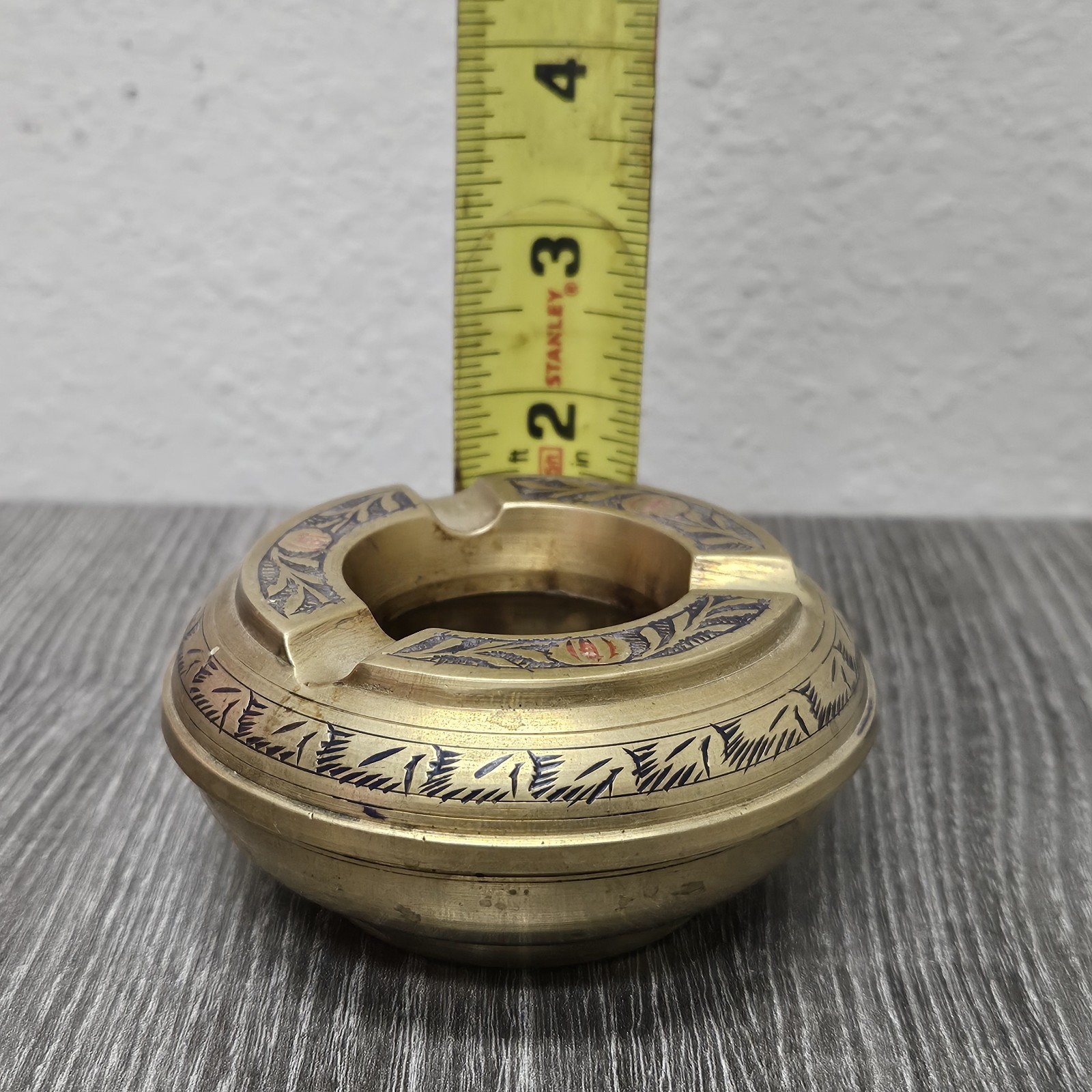 Vintage Brass Engraved Screw Top Ashtray  India Collectable Ashtray