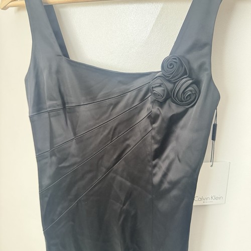 Calvin Klein Sleeveless Black Bandage Sheath Midi Dress Satin Cocktail Event 2 - Picture 4 of 8
