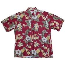 Campia Moda Button-Down Shirt Men's Size L Red Hawaiian Tropical Floral