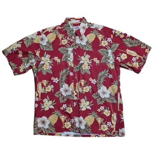 Campia Moda Button-Down Shirt Men's Size L Red Hawaiian Tropical Floral