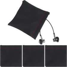 4Pcs PU Leather Earphone Storage Bag, 3.62 3.35In Earphone Pouch Black Portable