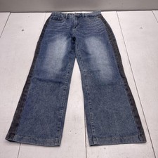 Blue Wide Leg Jeans Womens Large Relaxed Fit Contrast Side Panel Denim Pants