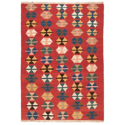 Kelim 152x109 cm Handgewebter Orientteppich Kilim Wolle Carpet Rug Rot