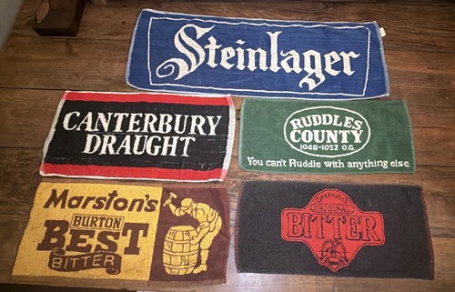 Vintage Lot Of 5 Bar Towels - Bitter, Draught, Lager Pub Towel Advertisement