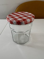 Lot of 2 Empty Bonnie Maman 13 oz Clear Glass Jelly Jars w/Original Plaid Lids