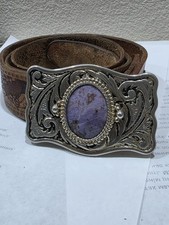 Vintage Tooled Stamped Leather Belt Eagle. Handcrafted Purple Jade Western Belt