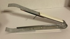 Vintage Androck 10” Locking Tongs Stainless Steel White Handle Made In USA