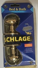 Schlage Bed and Bath Privacy Door Knobs F40V Bright Brass Gold Knob Brand New