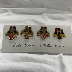 Vintage Bud Bowl II and IV Football Event Tack Pins Set of 4 Bud Bowl pins