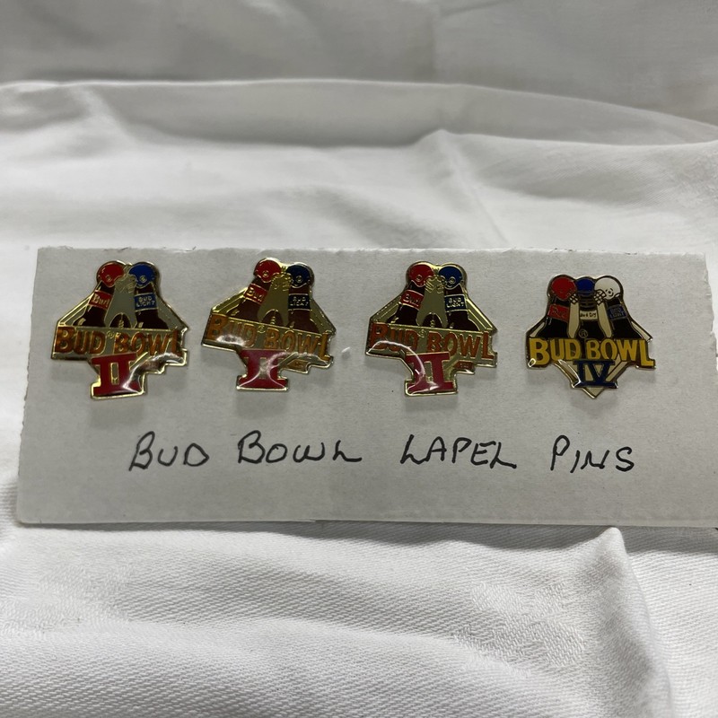 Vintage Bud Bowl II and IV Football Event Tack Pins Set of 4 Bud Bowl pins