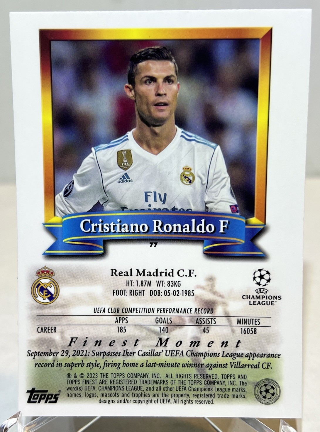 2022-2023 Topps Finest Flashback UEFA UCC Cristiano Ronaldo #77 Real Madrid LJ3 view 2