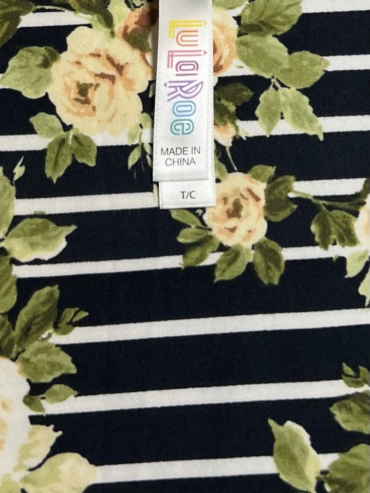 LuLaRoe Leggings TC Alto Curvilíneo OTOÑO Otoño Floral AZUL Amarillo Rayas Rosa Flor Foto 4 de 4