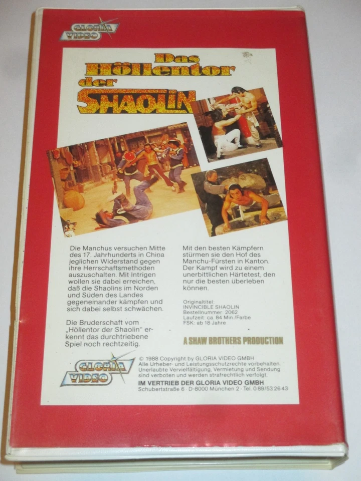 Gloria Video- Das Höllentor der Shaolin - VHS/Eastern/Action/Lu Feng/Chang Cheh - Bild 2 von 2