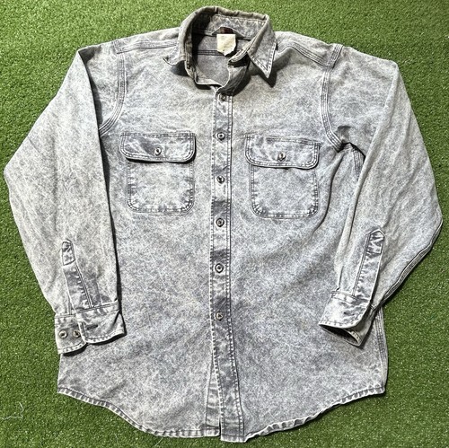 Carhartt, Vintage Carhartt Black Denim Acid Wash Shirt Shacket USA Union Made Mens Medium