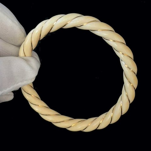 European Antique Celluloid Bracelet Earrings SET 14K 585 Yellow Gold Hallmarked - Picture 4 of 13