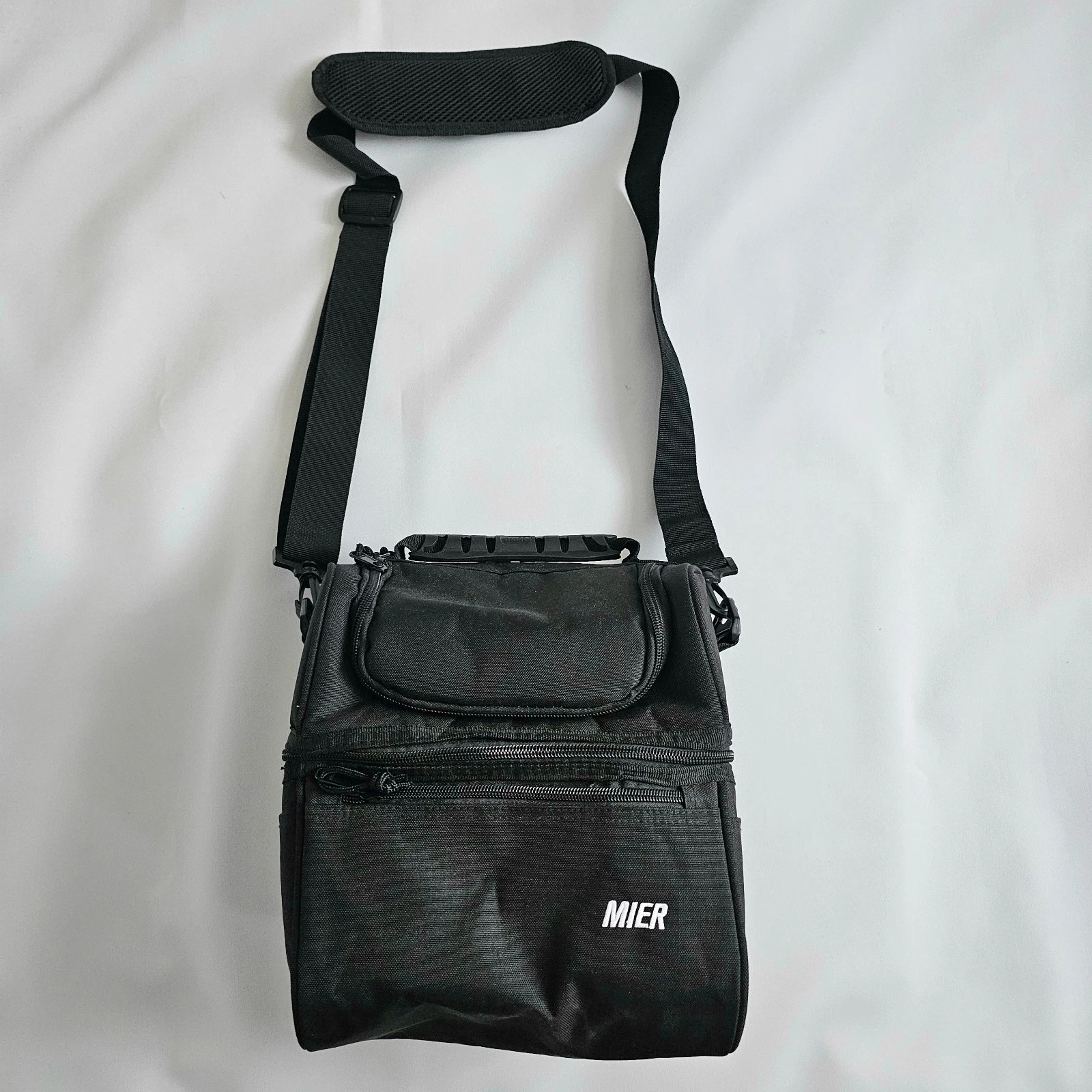 MIER Insulated Cooler Bag Black Two Compartment Lunch Bag Travel Picnic Work