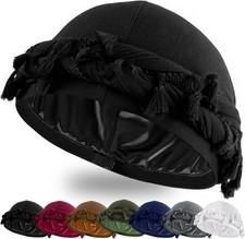 Adjustable Satin Lined Halo Turban Durag for Men Women Twisted Tassel Head ...