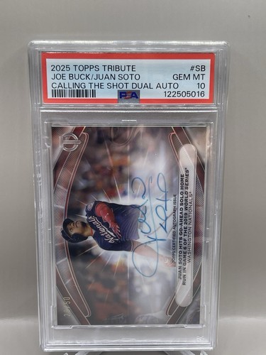 2025 Topps Tribute Juan Soto Joe Buck Calling The Shot Dual Auto #/50 SSP PSA 10