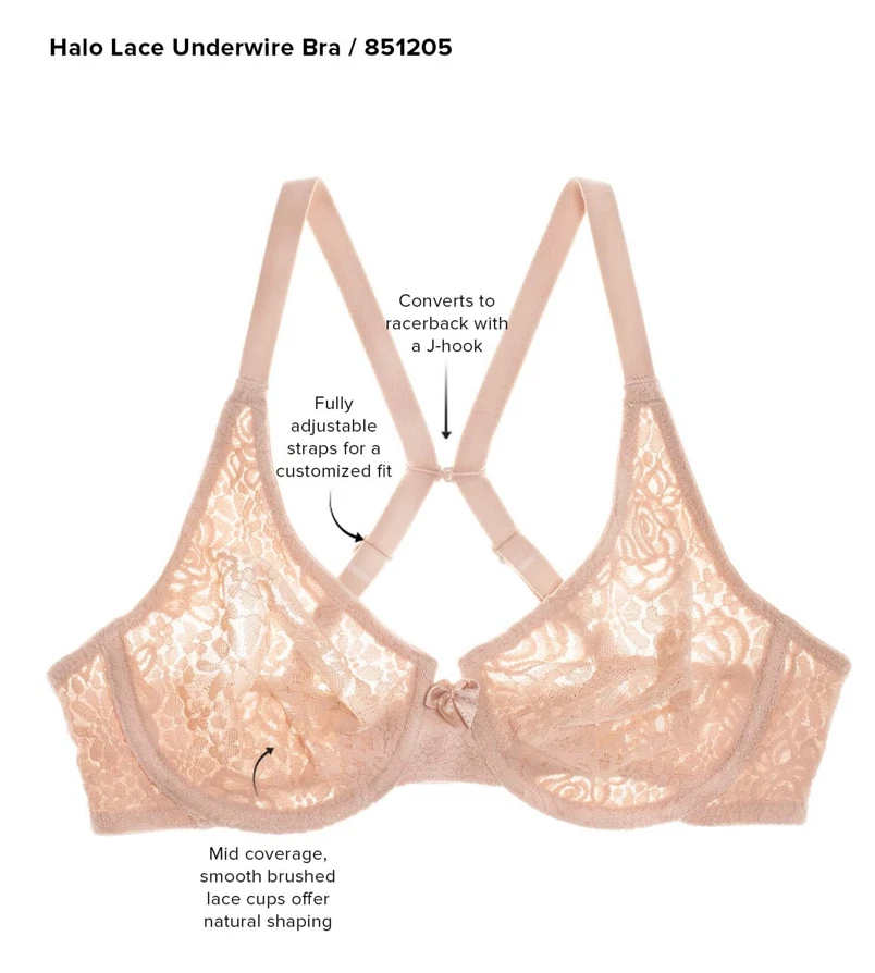 Sujetador con aros de encaje Wacoal Halo 34D, arena Foto 3 de 4
