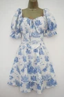 SHEIN WHITE BLUE PRINT SWEETHEART NECKLINE TEA SKATER DRESS SIZE 1XL 18