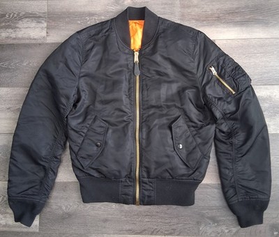 Alpha Industries MA-1 Reversible Bomber Flight Jacket Black Orange Size Small 