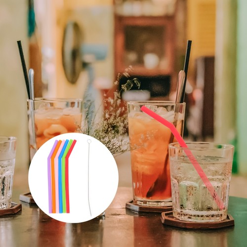 6Pcs Silicone Straws Reusable with Cleaning Brush