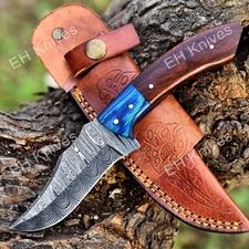8” Damascus Steel Hunting Skinner Knife – Custom Fixed Blade – Gift for Men