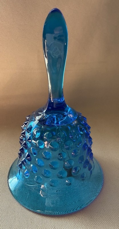 Vintage Fenton Colonial Blue Hobnail Bell With Metal Clapper
