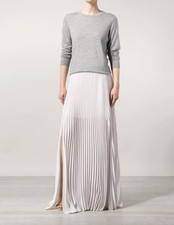 Brunello Cucinelli Ivory Pleated Midi Skirt Wool Blend Elastic Waist Size 46