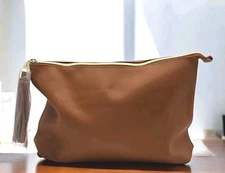 Lancome Brown Faux Leather Makeup Beauty Cosmetic Travel Case Bag Pouch wTassel