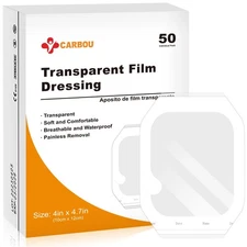 Transparent Film Dressing,4" x 4.75" Pack of 50 Waterproof Wound Bandage Adhe...