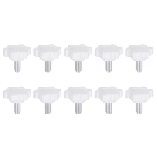 10pcs Star Knob M6 x 12mm Thread 25mm 6-Point Head Stud Hand Clamping Knob White
